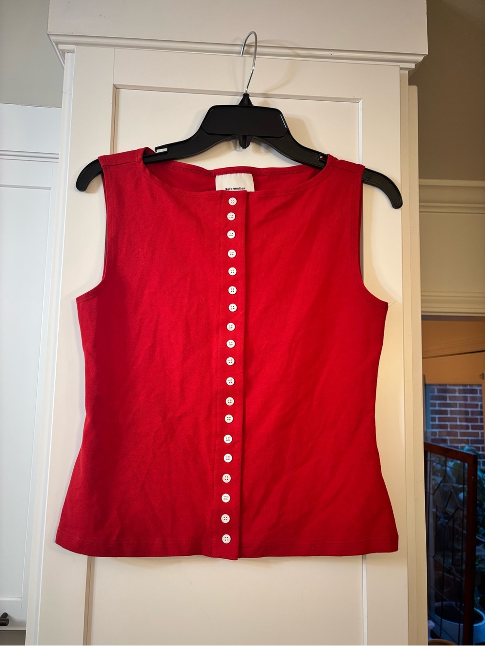 new Reformation Julie button down knit tank in lipstick red - Picture 3 of 7